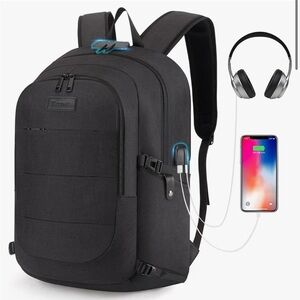 Black Men's Backpack with USB Charging Port